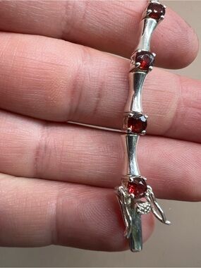 Sterling Silver Bracelet with Deep Red Garnet Stones